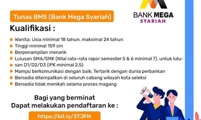 INFO LOKER! PT Bank Mega Syariah Buka Lowongan, Lulusan SMA atau SMK Boleh Ikut